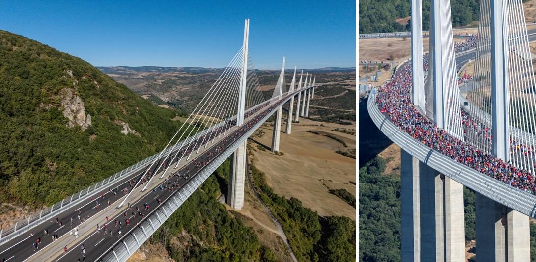 Les coureurs ont pris possession du viaduc de Millau pour une expérience unique